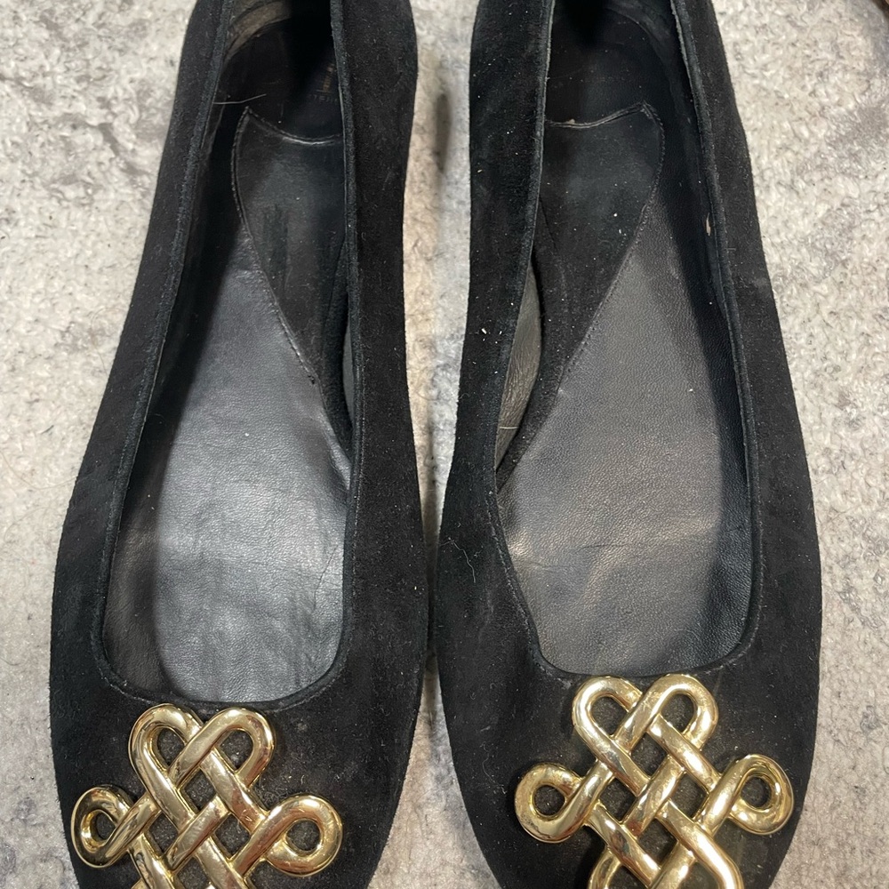 Diane Von Furstenberg Black Flats with Gold Accents